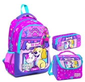 Coral High Kız Çocuk Üç Gözlü İlkokul Çanta Seti - Kedi Köpek Desenli thumbnail 1