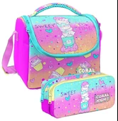 Coral High Renkli Dondurmalı Kedi Desenli Kız Çocuk Isı Yalıtımlı Beslenme Çantası ve Kalemlik Seti thumbnail 1