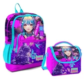 Coral High Dört Bölmeli Kız Çocuk Okul Sırt Çantası ve Beslenme Seti - Mor Pembe Anime Kedi thumbnail 1
