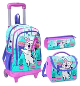 Coral High Turkuaz Pembe Dondurmalı Kedi Üçlü Çekçek Işıklı Tekerlekli Çanta Seti - Kız Çocuk thumbnail 1