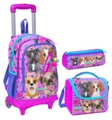 Coral High Pembe Köpek Üçlü Çekçek Işıklı Tekerlekli Çanta Seti - Kız Çocuk thumbnail 1