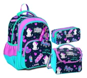 Coral High Kız Çocuk Üç Gözlü İlkokul Çanta Seti - Lacivert Pembe Kedili Desenli thumbnail 1