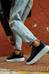 K&A Yüksek Taban Günlük Ayakkabı 044 Siyah (Beyaz Taban) - 6