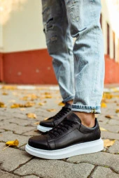 K&A Yüksek Taban Günlük Ayakkabı 044 Siyah (Beyaz Taban) - 7