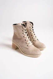 DIANA Bağcıklı Fermuarlı Ortopedik Taban Suya ve Soğuğa Dayanıklı Topuklu Süet Kadın Bot TT Ten - 8