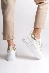 BRIANNA Bağcıklı Ortopedik Taban Renkli Taş Dekorlu Kadın Sneaker Ayakkabı BT Beyaz/Altın - 7