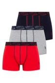 U.S. Polo Assn. Erkek Kırmızı Gri Melanj Lacivert Yazılı Logo Ekonomik 3'Lü Kutulu Boxer - 1