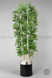 BİÇİÇEK   Yapay bambu ağacı 140cm siyah gümüş metal saksıda thumbnail 1