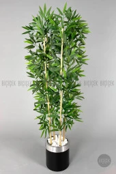 BİÇİÇEK   Yapay bambu ağacı 140cm siyah gümüş metal saksıda thumbnail 8
