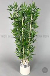 BİÇİÇEK   Yapay bambu ağacı 140cm krem gümüş metal saksıda - 2