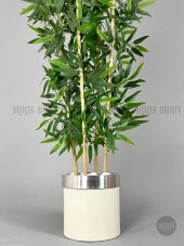 BİÇİÇEK   Yapay bambu ağacı 140cm krem gümüş metal saksıda - 3
