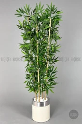 BİÇİÇEK   Yapay bambu ağacı 140cm krem gümüş metal saksıda - 6