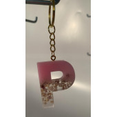 P Harfi Pembe Renk Epoksi ve Deniz Kabuğu Kırığı Süslemeli Gold Halka Anahtarlık El Yapımı Hediyelik - 7