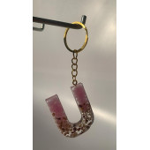 U Harfi Pembe Renk Epoksi ve Deniz Kabuğu Kırığı Süslemeli Gold Halka Anahtarlık El Yapımı Hediyelik thumbnail 7