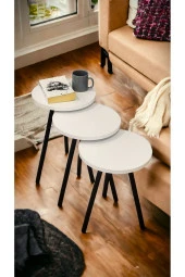 Yüksek Kalite 3 Adet Zigon Sehpa Çay Sehpası Servis Sehpası Boyalı Ahşap Ayaklı - 1