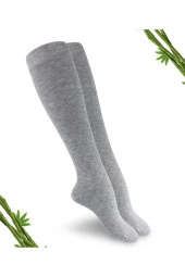 Premium Gri Melanj Kadın Dikişsiz Dizaltı Bambu Çorap - 389-grml - (1 ÇİFT) - 1