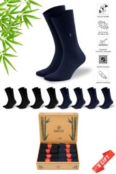 Premium Dikişsiz Yazlık Bambu Çorap 8'li Set Kraft Kutulu 4 Siyah 4 Lacivert - 476 - 41-44 - 1