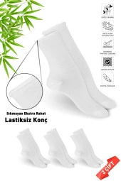 Premium Lastiksiz Sıkma Yapmayan Beyaz Renk Dikişsiz Kadın Bambu Soket Çorap - 36-40 - 371byz-3lu - 1