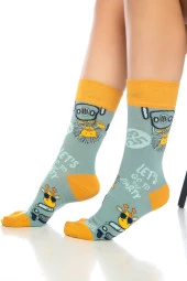Unisex Let's Go Desenli Renkli Soket Çorap - 3