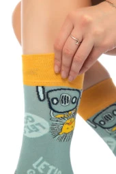 Unisex Let's Go Desenli Renkli Soket Çorap - 5