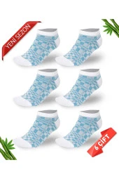 Desenli Sim Detaylı Kadın Bambu Patik Çorap 6lı Set - 1