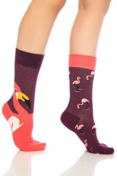 Unisex Bordo Flamingo Renkli Çorap - 1