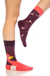 Unisex Bordo Flamingo Renkli Çorap - 5