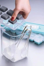 Pratik 12 Bölmeli Bas Parmak Silikon Buz Kalıbı Kapaklı Silikon Yapışmaz Bas Parmak Buzluk - 2