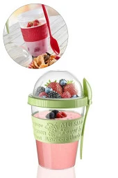 Hazneli Kaşıklı Diyet Kabı, Meyveli Yoğurt Kabı Kaşıklı Ve Meyve Bölmeli - 1