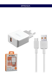 Quick Charge QC3.0 2.4A Type-C Kablolu Beyaz/Gri Hızlı Şarj Adaptörü - 1
