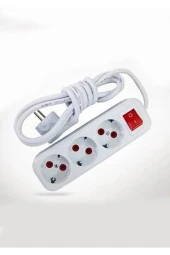 Anahtarlı Yerli Üçlü 3'lü 3 Çıkış Üçlü 7 Metre Grup Düğmeli Elektrik Uzatma Kablolu Priz - 1