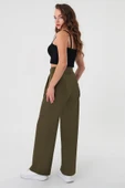 Kadın Haki Yüksek Bel Cırtlı Palazzo Pantolon - 5