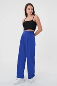 Kadın Saks Mavi Yüksek Bel Cırtlı Palazzo Pantolon thumbnail 2
