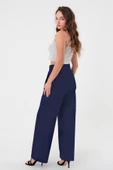Kadın Lacivert Yüksek Bel Cırtlı Palazzo Pantolon - 5