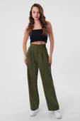 Kadın Haki Yüksek Bel Cırtlı Palazzo Pantolon - 1