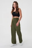 Kadın Haki Yüksek Bel Cırtlı Palazzo Pantolon - 3