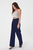 Kadın Lacivert Yüksek Bel Cırtlı Palazzo Pantolon - 4