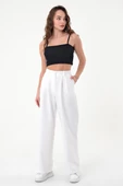 Kadın Beyaz Yüksek Bel Palazzo Pantolon - 4