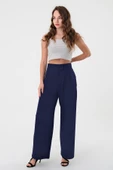 Kadın Lacivert Yüksek Bel Cırtlı Palazzo Pantolon - 2