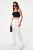 Kadın Beyaz Yüksek Bel Palazzo Pantolon - 2