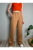 Kadın Camel Yüksek Bel Kargo Cepli Pantolon - 1