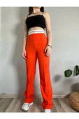 Kadın Turuncu Yüksek Bel Kemer Detaylı Pantolon - 1
