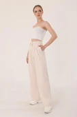 Kadın Taş Yüksek Bel Keten Palazzo Pantolon - 1