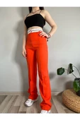 Kadın Turuncu Yüksek Bel Kemer Detaylı Pantolon - 3