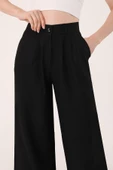 Kadın Siyah Yüksek Bel Keten Palazzo Pantolon - 4