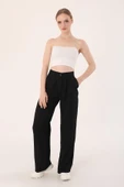 Kadın Siyah Yüksek Bel Keten Palazzo Pantolon - 3