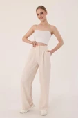 Kadın Taş Yüksek Bel Keten Palazzo Pantolon - 2
