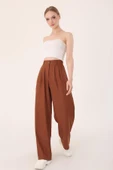Kadın Kahverengi Yüksek Bel Keten Palazzo Pantolon - 4