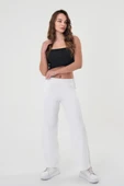 Kadın Beyaz Lastikli Palazzo Pantolon - 2