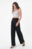 Kadın Siyah Apoletli Yüksek Bel Palazzo Pantolon - 4
